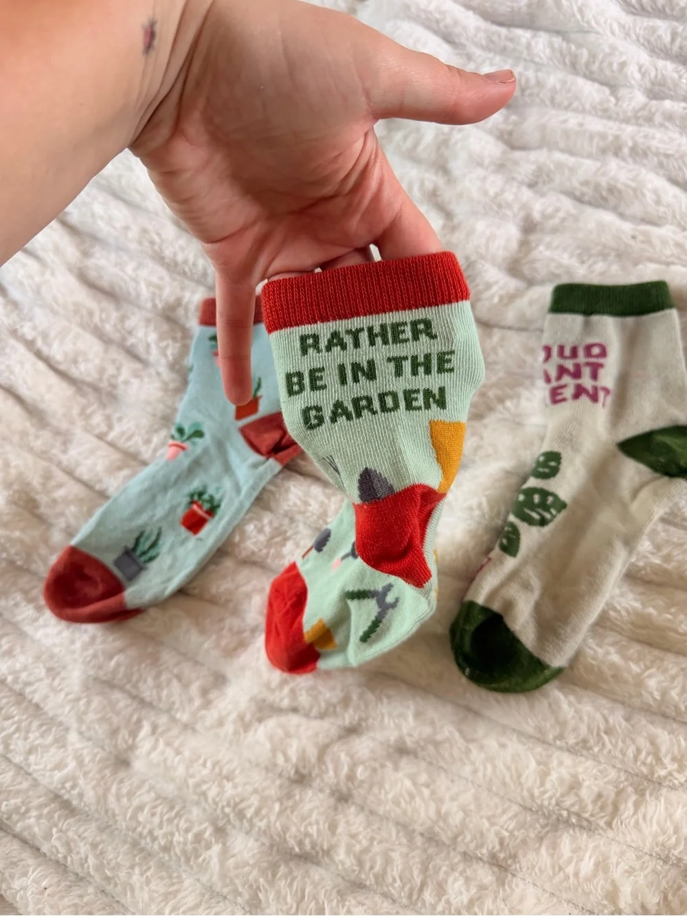 Garden-Themed Crew Socks Trio - Mint, Light Blue & Beige